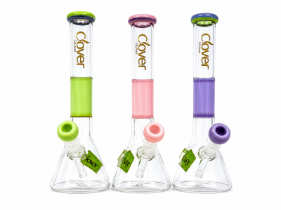 Water Pipe - Glass - Clover - Beaker W/ matching neck/bowl - Various colors