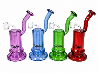 Water Pipe - Glass - Clover - Medium Dab rig W/ Branched Mouth piece - Various colors