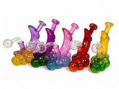 Water Pipe - Glass - Clover - Moon Oil Burner - Various Colors