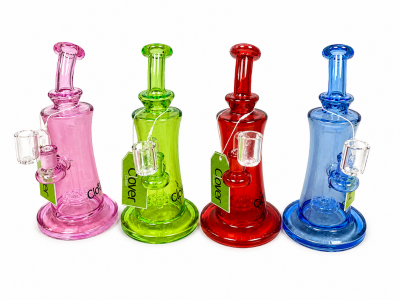 Water Pipe - Glass - Clover - Medium Dab rig W/ puck perc - Various colors
