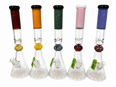 Water Pipe - Glass - Clover - Large beaker W/ custom neck piece - Various colors