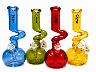 Water Pipe - Glass - Clover - Rounded Beaker W/ Bendy neck - Various colors