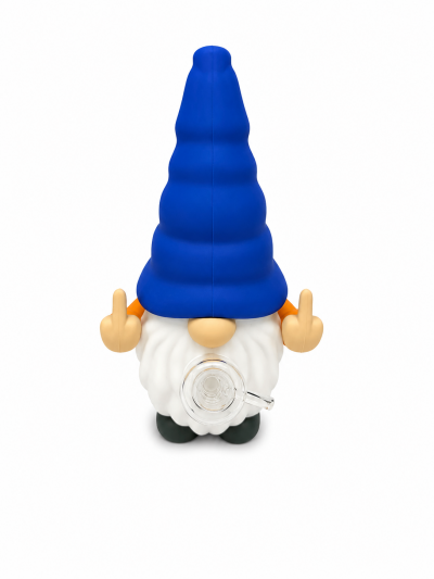 Water Pipe - Silicone - Gnome Flipping Off - Blue & Orange