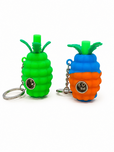 Accessories - Hand Pipe - Silicone - Pineapple w Key Chain (F6-2)