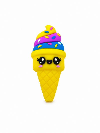 Accessories - Hand Pipe - Silicone - Smiling Ice Cream Cone - Yellow (SHP-119)