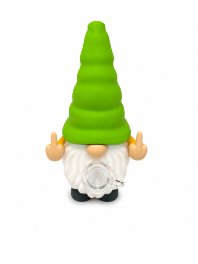 Water Pipe - Silicone - Gnome Flipping Off - Green & Yellow