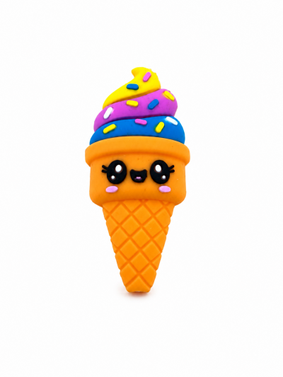 Accessories - Hand Pipe - Silicone - Smiling Ice Cream Cone - Orange (SHP-118)