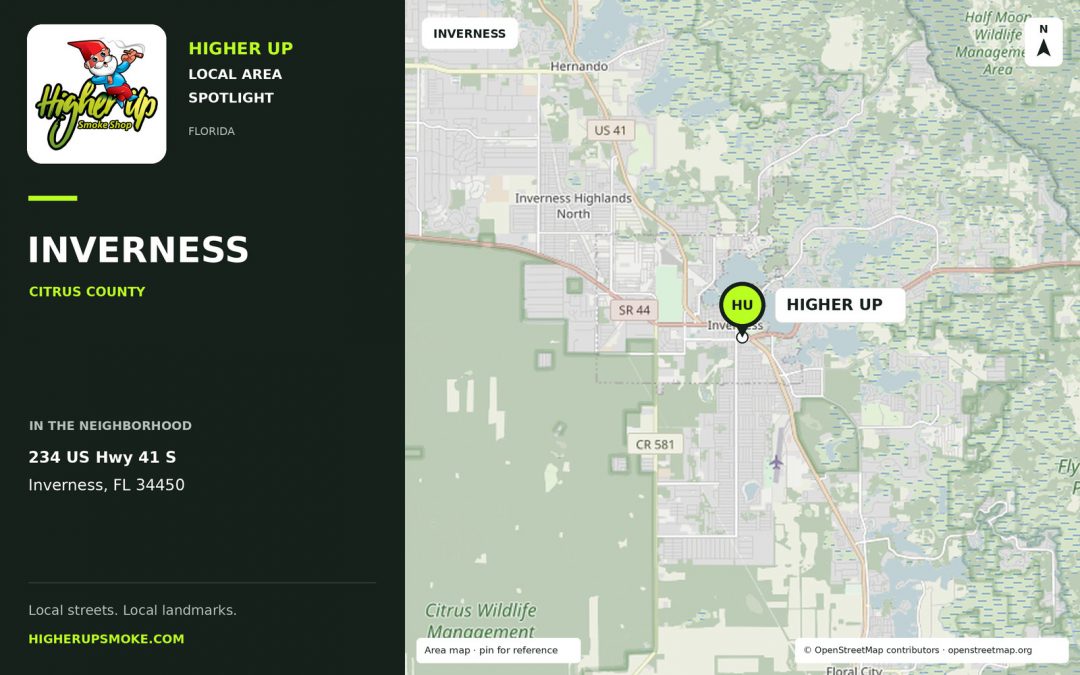Higher Up Inverness area map showing the store at 234 US Hwy 41 S, Inverness, FL 34450.