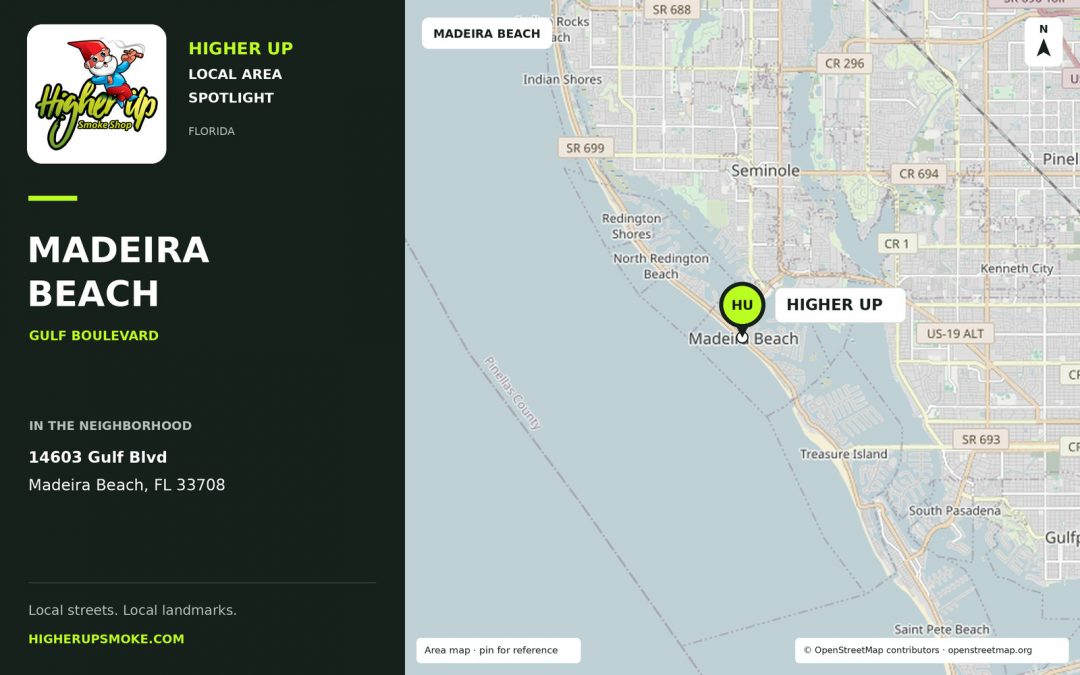 Higher Up Madeira Beach area map showing the store at 14603 Gulf Blvd, Madeira Beach, FL 33708.