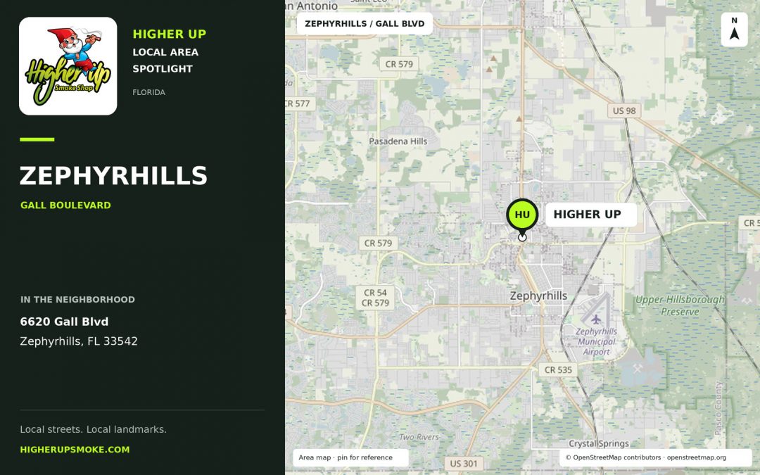 Higher Up Zephyrhills · Gall Blvd area map showing the store at 6620 Gall Blvd, Zephyrhills, FL 33542.