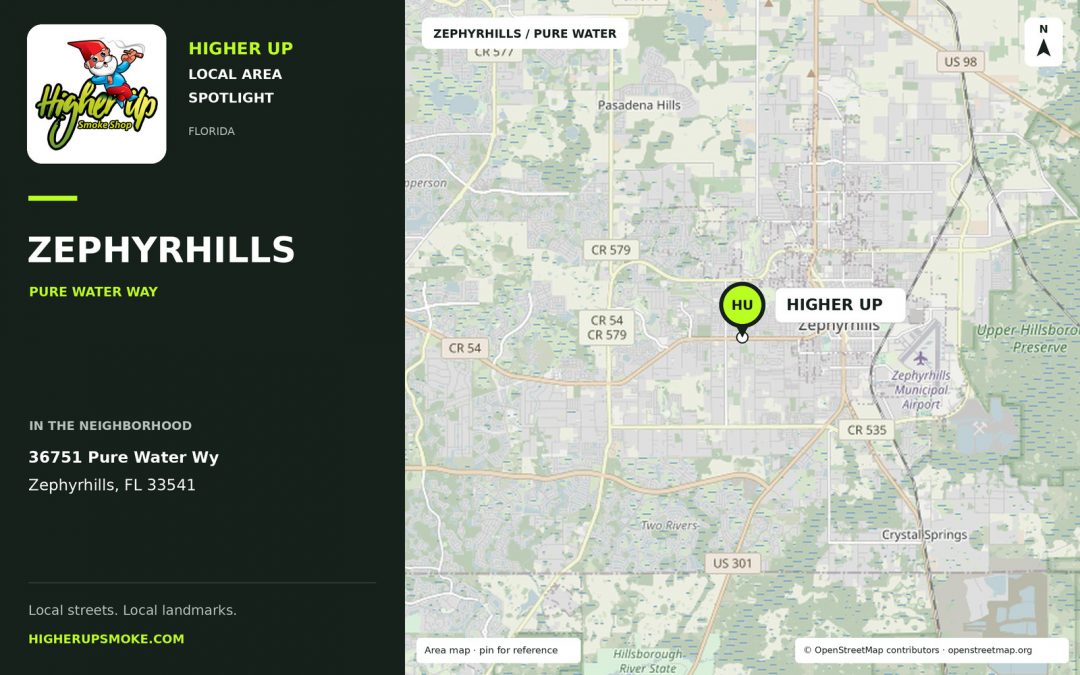 Higher Up Zephyrhills · Pure Water area map showing the store at 36751 Pure Water Wy, Zephyrhills, FL 33541.